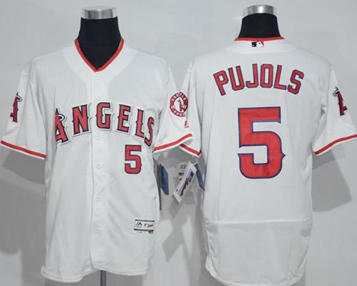 Angels of Anaheim #5 Albert Pujols White Flexbase Authentic Collection Stitched MLB Jersey - Click Image to Close
